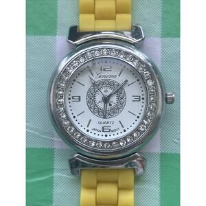 Geneva Rhinestone Bezel Yellow Band Women’s Quartz Watch